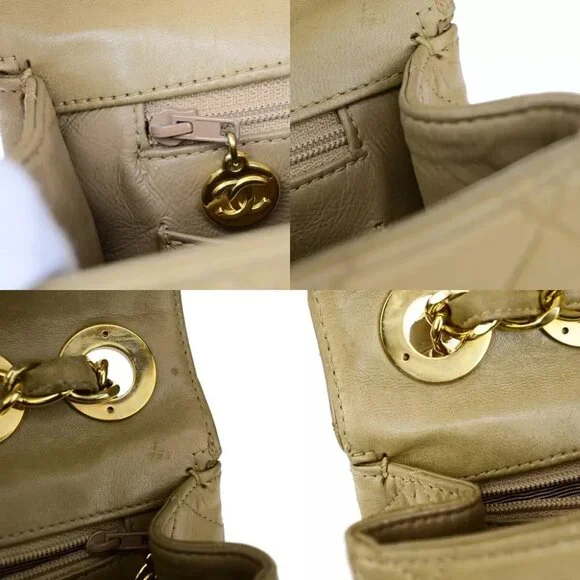 CHANEL CC Matelasse 30 Chain Shoulder Bag Leather Beige GHW Vintage Shoulder Bags